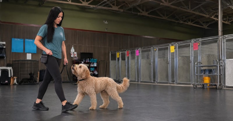 Alessandra running a training session with an adult Labradoodle at Partners Dogs Scottsdale