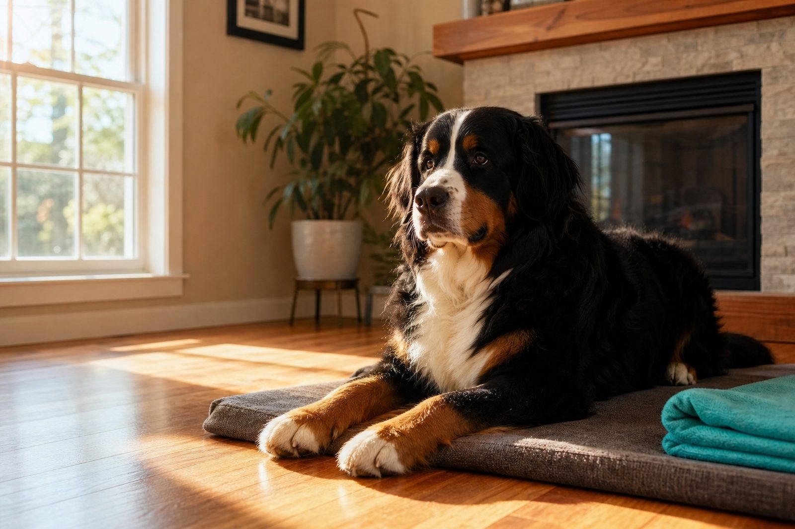 Adult Australian Cattle Dog settling on Place during a calm household routine