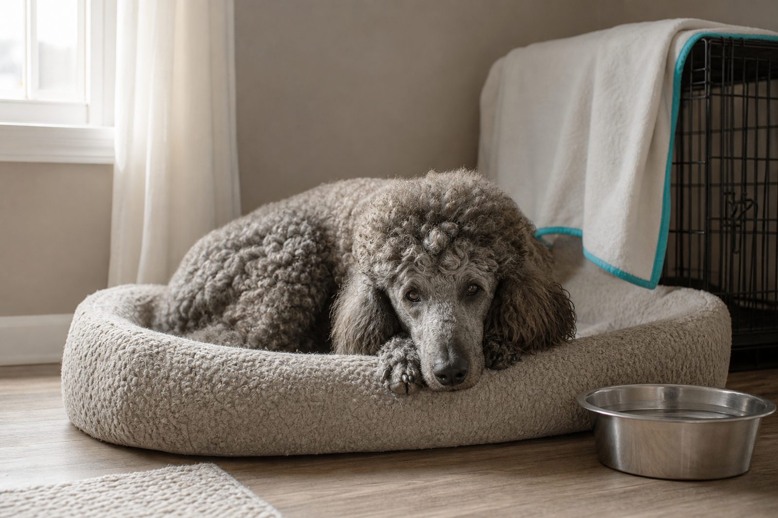 Adult Cavalier King Charles Spaniel with canine cough resting calmly at home