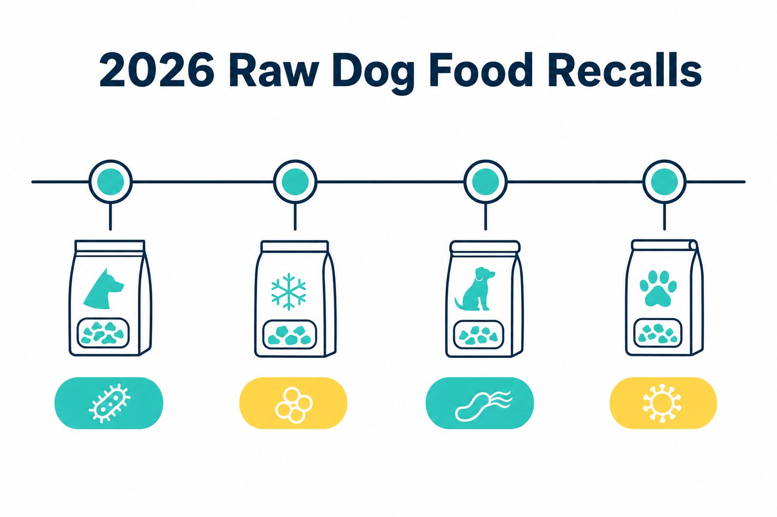 Chart of verified 2026 raw dog food recalls by brand, date, lot number, and pathogen
